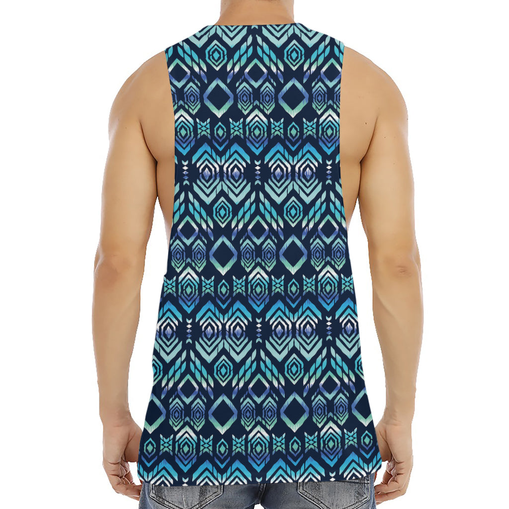 Blue Native Aztec Tribal Pattern Print Men's Muscle Tank Top