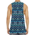 Blue Native Aztec Tribal Pattern Print Men's Muscle Tank Top