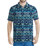 Blue Native Aztec Tribal Pattern Print Men's Polo Shirt