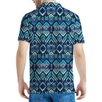 Blue Native Aztec Tribal Pattern Print Men's Polo Shirt