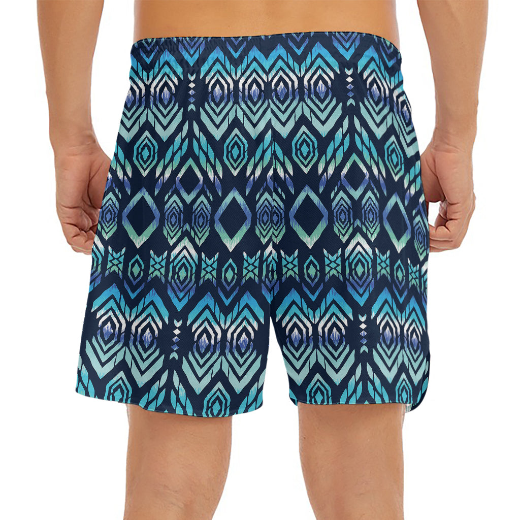 Blue Native Aztec Tribal Pattern Print Men's Split Running Shorts