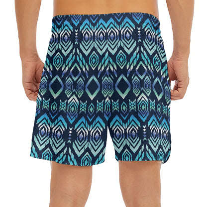 Blue Native Aztec Tribal Pattern Print Men's Split Running Shorts