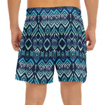 Blue Native Aztec Tribal Pattern Print Men's Split Running Shorts