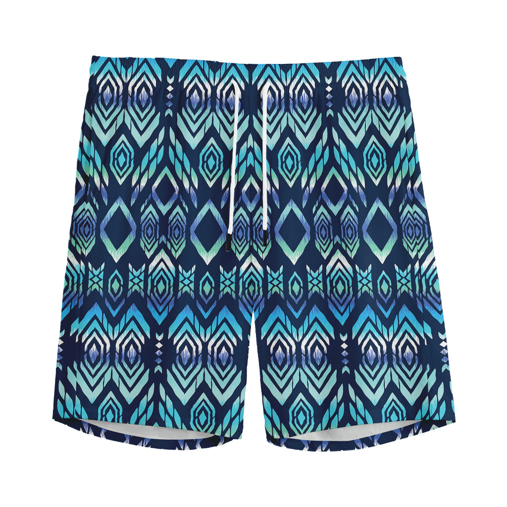 Blue Native Aztec Tribal Pattern Print Men's Sports Shorts
