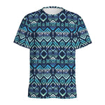 Blue Native Aztec Tribal Pattern Print Men's Sports T-Shirt