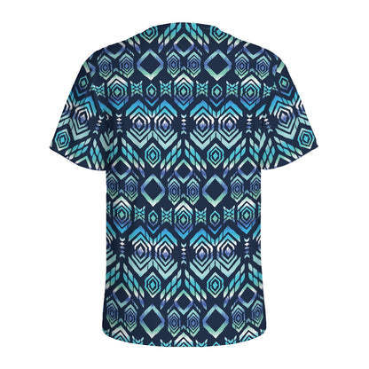 Blue Native Aztec Tribal Pattern Print Men's Sports T-Shirt