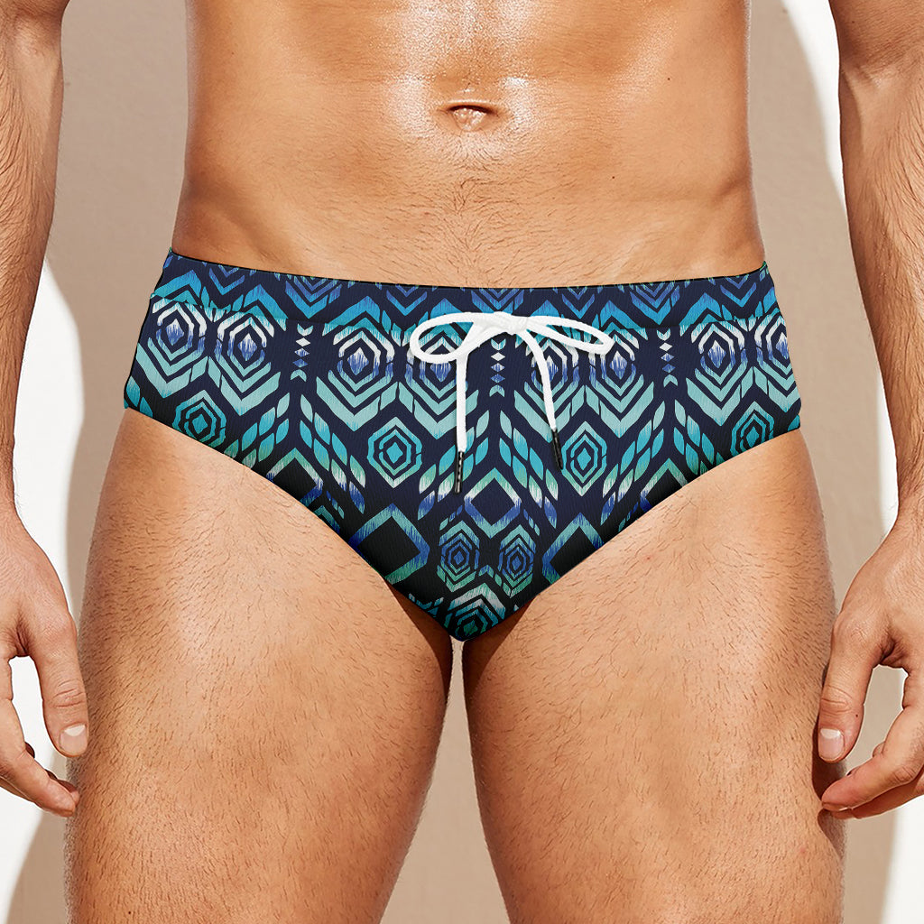 Blue Native Aztec Tribal Pattern Print Men's Swim Briefs