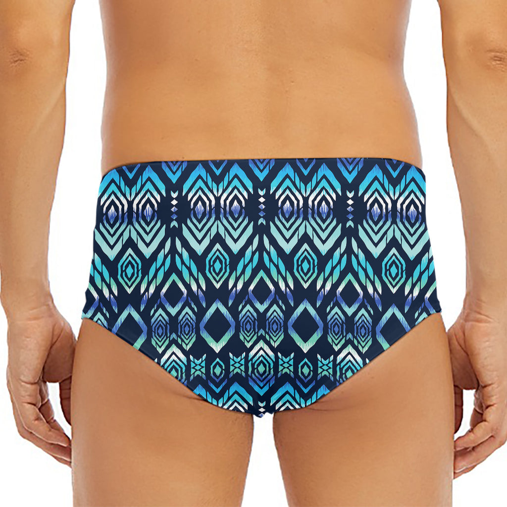 Blue Native Aztec Tribal Pattern Print Men's Triangle Swim Briefs