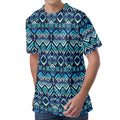 Blue Native Aztec Tribal Pattern Print Men's Velvet T-Shirt