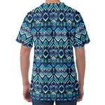 Blue Native Aztec Tribal Pattern Print Men's Velvet T-Shirt