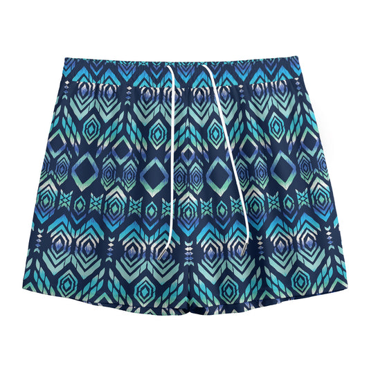 Blue Native Aztec Tribal Pattern Print Mesh Shorts