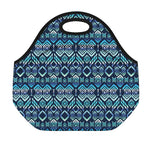 Blue Native Aztec Tribal Pattern Print Neoprene Lunch Bag