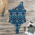 Blue Native Aztec Tribal Pattern Print One Shoulder Bodysuit