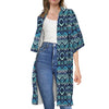 Blue Native Aztec Tribal Pattern Print Open Front Beach Cover Up