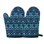 Blue Native Aztec Tribal Pattern Print Oven Mitts