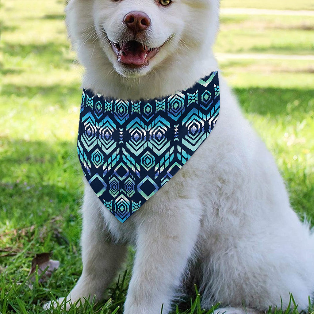 Blue Native Aztec Tribal Pattern Print Over The Collar Dog Bandana