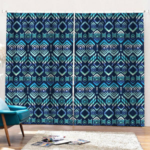 Blue Native Aztec Tribal Pattern Print Pencil Pleat Curtains