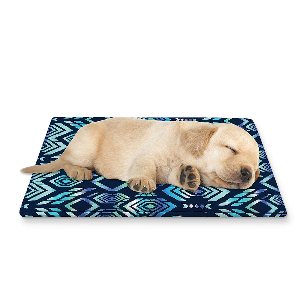 Blue Native Aztec Tribal Pattern Print Pet Cooling Mat Cover