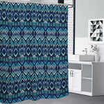 Blue Native Aztec Tribal Pattern Print Premium Shower Curtain