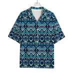 Blue Native Aztec Tribal Pattern Print Rayon Hawaiian Shirt