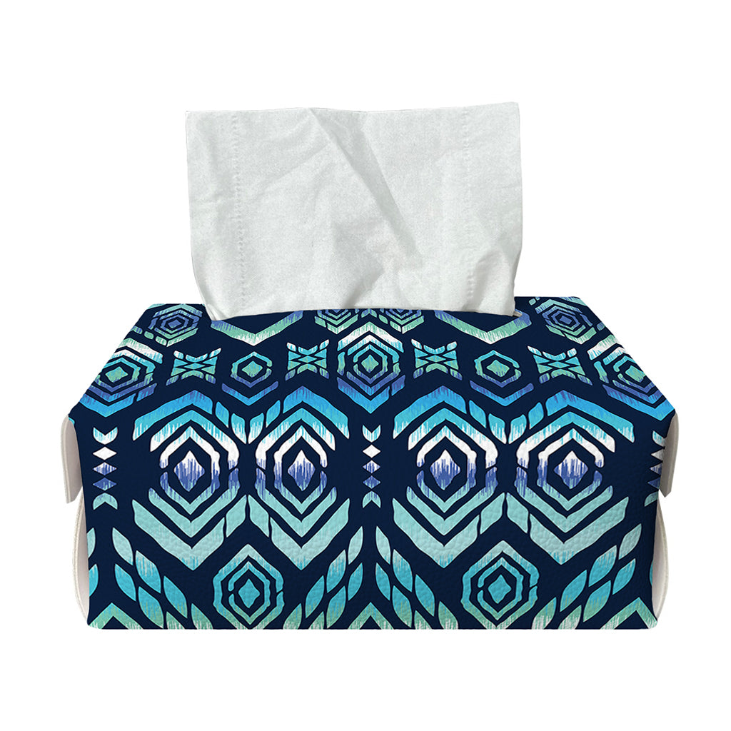 Blue Native Aztec Tribal Pattern Print Rectangle Tissue Box Cover