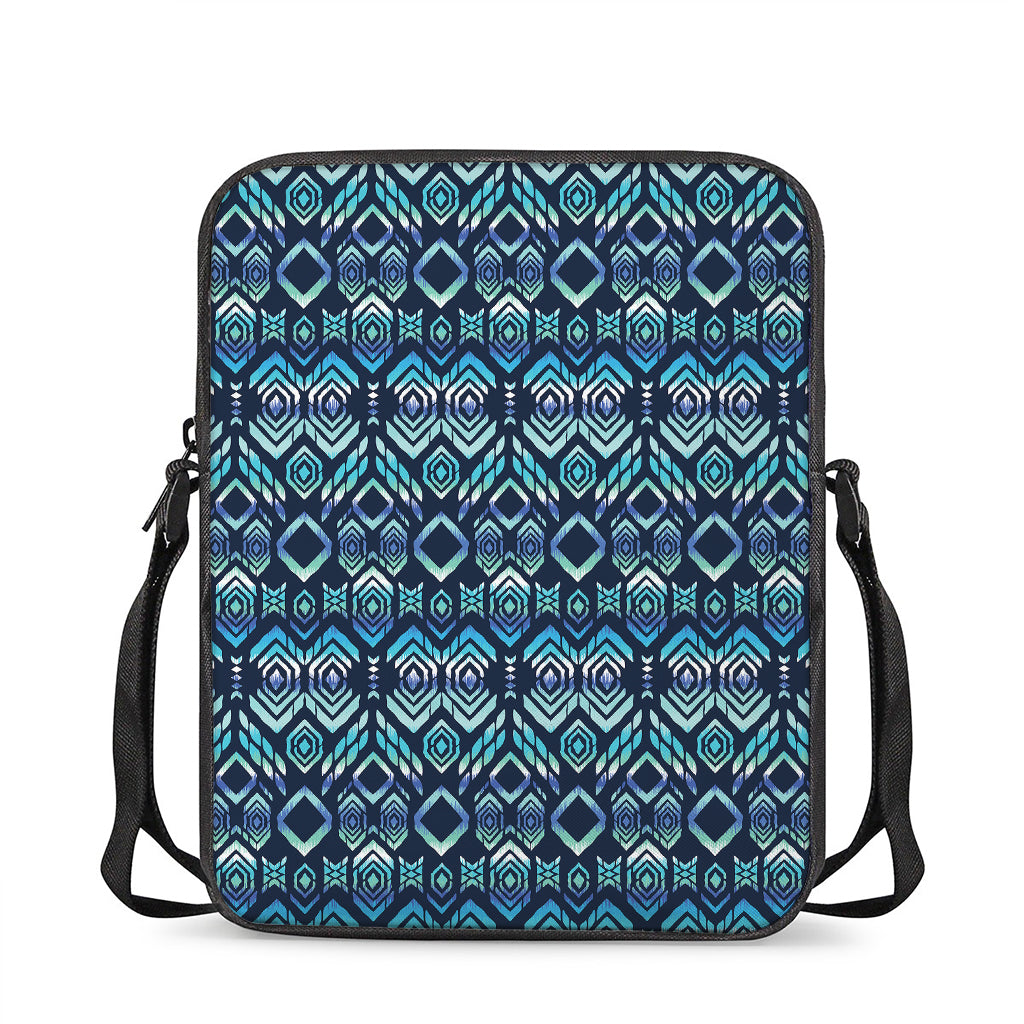 Blue Native Aztec Tribal Pattern Print Rectangular Crossbody Bag