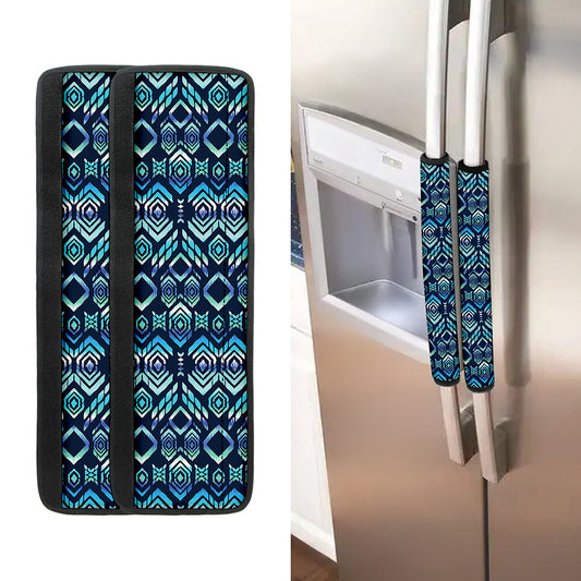 Blue Native Aztec Tribal Pattern Print Refrigerator Handle Covers