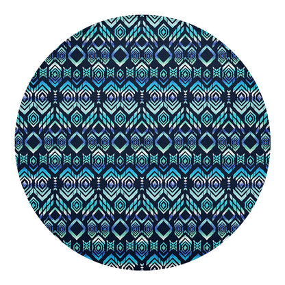 Blue Native Aztec Tribal Pattern Print Round Blanket