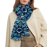 Blue Native Aztec Tribal Pattern Print Scarf