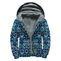 Blue Native Aztec Tribal Pattern Print Sherpa Lined Zip Up Hoodie