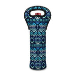 Blue Native Aztec Tribal Pattern Print Single Neoprene Wine Tote