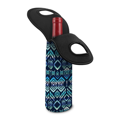 Blue Native Aztec Tribal Pattern Print Single Neoprene Wine Tote