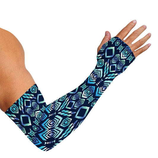 Blue Native Aztec Tribal Pattern Print Sun Protection Arm Sleeves