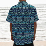 Blue Native Aztec Tribal Pattern Print Textured Short Sleeve Shirt