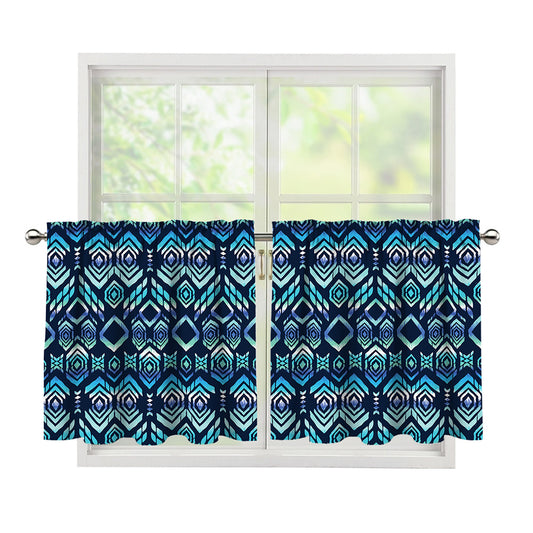 Blue Native Aztec Tribal Pattern Print Tier Curtains