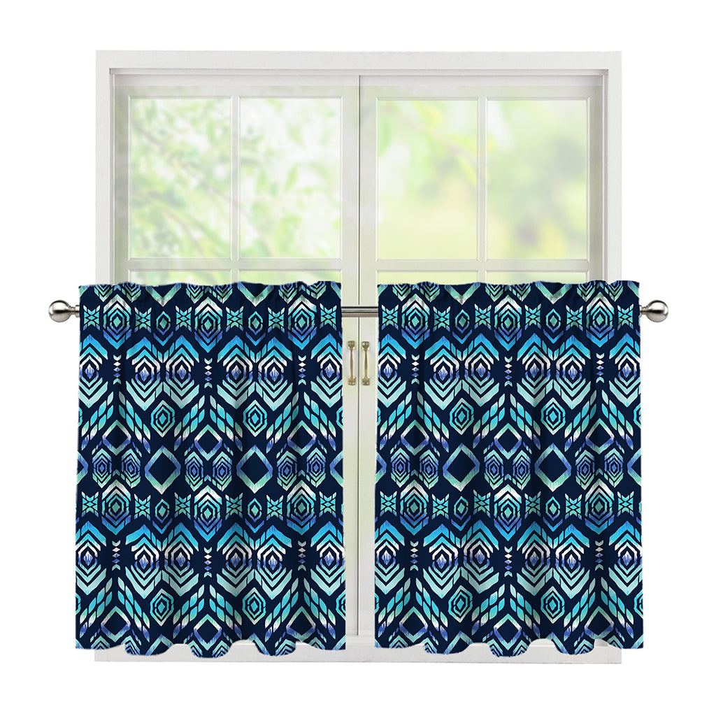 Blue Native Aztec Tribal Pattern Print Tier Curtains