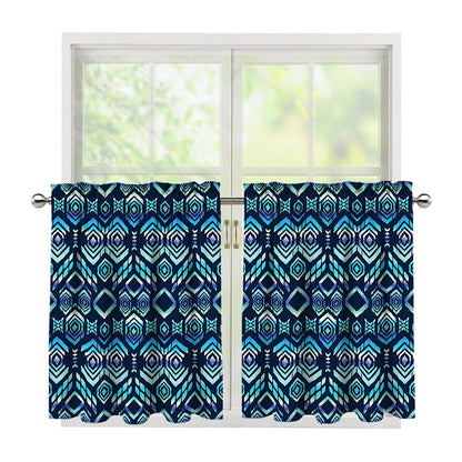 Blue Native Aztec Tribal Pattern Print Tier Curtains