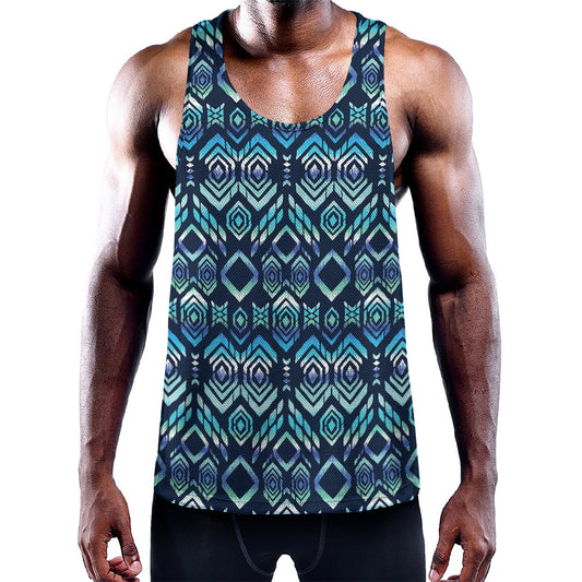 Blue Native Aztec Tribal Pattern Print Training Tank Top