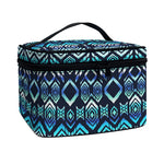 Blue Native Aztec Tribal Pattern Print Travel Makeup Bag