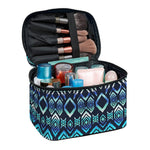 Blue Native Aztec Tribal Pattern Print Travel Makeup Bag