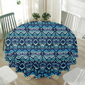 Blue Native Aztec Tribal Pattern Print Waterproof Round Tablecloth