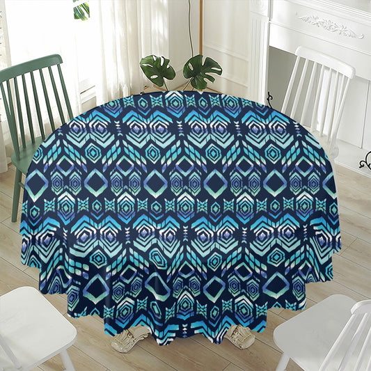 Blue Native Aztec Tribal Pattern Print Waterproof Round Tablecloth