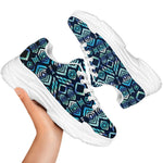 Blue Native Aztec Tribal Pattern Print White Chunky Shoes