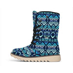 Blue Native Aztec Tribal Pattern Print Winter Boots