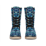 Blue Native Aztec Tribal Pattern Print Winter Boots