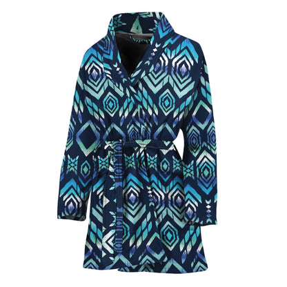 Blue Native Aztec Tribal Pattern Print Women's Bathrobe