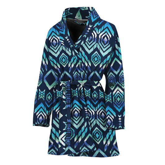 Blue Native Aztec Tribal Pattern Print Women's Bathrobe