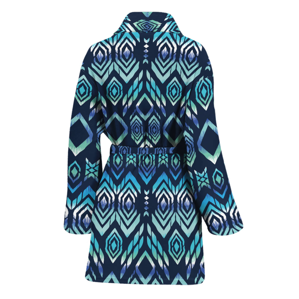 Blue Native Aztec Tribal Pattern Print Women's Bathrobe