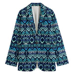 Blue Native Aztec Tribal Pattern Print Women's Blazer