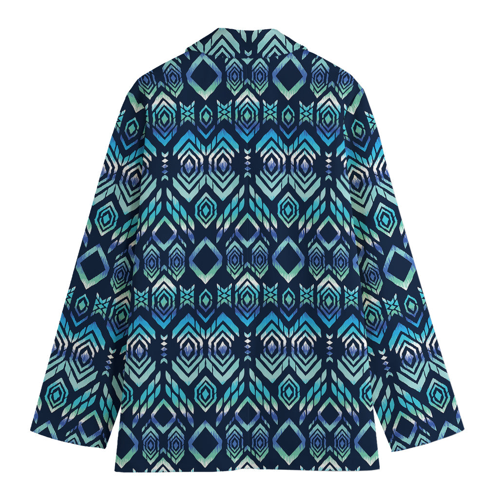 Blue Native Aztec Tribal Pattern Print Women's Blazer